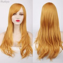 Riutiyo 여성 긴머리 S 컬 통가발, 옐로우, 70cm, 1개
