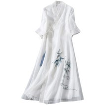 여름 미디치마 원피스 2023 년 차이나 티 유니폼 여성 허리보정 페인팅 인도함 에스닉 중국전통의상 리폼 5001642623