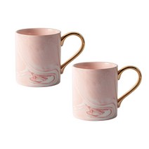 까사무띠 골드 마블 머그컵 350ml, 핑크, 2개