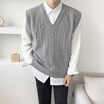 애드매이브 남녀공용 브이넥 꽈배기 베스트 오버핏 니트 조끼(11color)