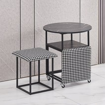 큐브의자 블록 공간활용 결합형 크리미 낮은 의자 커피테이블 콤비네이션 사이드테이블 세트, 큐브스툴 격자니트 쿠션 블랙 테이블