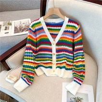 스웨터 니트 카디건 자켓 여성 봄 가을 2023 새로운 스트라이프 스웨터