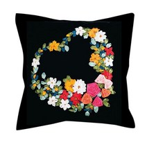 프랑스 자수 DIY 패키지 키트 꽃 리본 블랙 쿠션 베개 케이스 커버 바느질 크로스 스티치 수제 공예 바느질, 3, 3