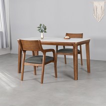 라로퍼니처 데이지 1400 1900 포세린 통 세라믹 4인 6인 참죽나무 원목 식탁 세트, 식탁+의자2