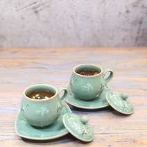 청자 운학 전통찻잔 외국인 선물 대추 생강 쌍화차 도자기 뚜껑 커피잔 230ml, 한개(1인용)