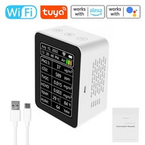 복합가스농도측정기 공기질 미세먼지측정기 Tuya-와이파이 6 인 1 대기질 감지기 PM2.5 TVOC CO2 CH2O 온도 습도 감지 홈 오피스용 지능형 연결 앱, CHINA, White-7 In 1 type