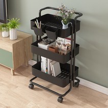 아이디어하우스 3단 다용도 정리 트롤리, 블랙