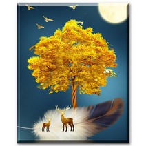 SHEXIU 3D 원형 보석십자수 키트 일체형 캔버스 액자 50 x 40 cm, AE143  깃털과 사슴x1세트
