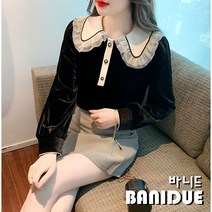 [바니드] 여성의류 가을겨울 벨벳 따뜻한 루즈핏 복고풍 빅카라 러블리 블라우스 0691