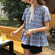 gc87bl1689b 트 리본블라우스 뒤 체크블라우스 임블라우스 Lovely 프릴블라우스
