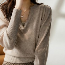 여성 럭셔리 크림 코코아 금사 골드 포인트 울 니트 티