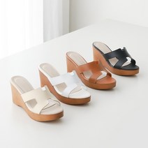 프리티슈 국내제작 H 라인 스트랩 여성 통굽 가보시 웨지힐 슬리퍼 7cm