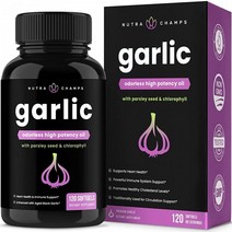 무취 마늘 알약 - 엑스트라 스트렝스 소프트젤 1000mg 면역 지원 보충제 심장 혈압 및 콜레스테롤 캡슐 파슬리 엽록소 오래된 흑마늘 추출물로 강화NutraChamps