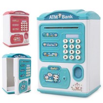 어린이저금통 atm 지문인식 저금통 케릭터 잠금장치, atm지문 저금통 블루