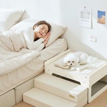 파미야 패밀리침대 600 화이트+매트리스+이불베개+계단 세트, 화이트_계단_아이보리_소형