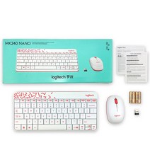 키보드마우스 세트 로지텍 MK240 나노 무선 키보드 및 마우스 콤보 컴팩트 노트북 데스크탑 pc 게임용 윤곽, 01 MK240 White, 한개옵션1, 한개옵션2
