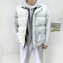 남자 오버핏 빵빵한 웰론 하프넥 포켓 무지 패딩 조끼 베스트5color