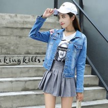 가바바 여성 청자켓 봄이 왔나 봄 꽃 자수 프린트 데이트룩 청자켓 G31275