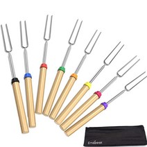 Emopeak 마시멜로 로스팅 스틱 4팩 나무 손잡이가 있는 로스팅 스틱 81.3cm(32인치) 확장 가능한 BBQ 포크 텔레스코핑 스모어 스틱 화덕 캠프파이어용, 8 Pack