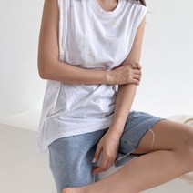 [바보사랑] 여자 페인팅 그라피티 빈티지 민소매 일자 티셔츠[옷자락]