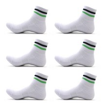 SMP스포츠 (남성용/2중바닥) 2줄링글 단목양말 6켤레 / 발목 스포츠 두꺼운 골프 운동 헬스 런닝 쿠션 국산, 03_화이트/그린-6켤레