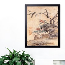 나봄갤러리 현재 심사정 - 춘토자경 토끼그림 한국화 꽃그림 동양화, 1.심플 블랙 액자