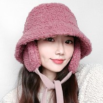 이코마켓 국내제작 따뜻한 양털 뽀글이 벙거지모자 턱끈 버킷햇 방한모자 여성 털모자 귀마개 귀덮개 귀도리모자