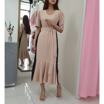 데일리 배색 벨트 원피스