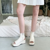 스퀘어 토오픈 앵클힐 힐오픈 스판 가보시 부츠 6cm