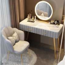 북유럽 콘솔화장대 의자세트 LED화장거울 4색, 너비 60cm 핑크