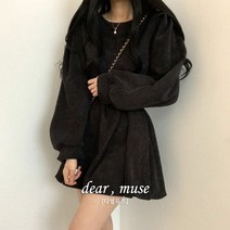 하넨 코듀로이 연말 하객 데일리 페미닌 미니 원피스 (그레이 브라운 블랙)