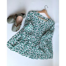 아사면 초록 꽃무늬 7부 블라우스 오버핏