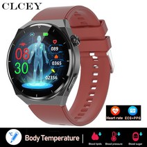 연속혈당측정기 무채혈 연속 자동 혈당측정기 시계 남녀공용 혈당 모니터 스마트 ECG PPG 혈중 산소 건강 스포츠 2023 신제품-96, 5.Red Silicone