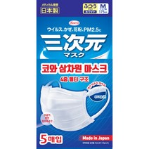 한국코와 삼차원마스크 4중필터 5매 남성 여성용, 5매 중 [화이트]