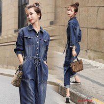 puildaug 데님 정장 여성 가을 패션 드레스 느슨한 허리 캐주얼 점프 수트