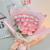 어도러블플레르 비누꽃다발 20송이 조화 기념일꽃 생일 선물 성묘 축하 시들지않는꽃, 옐로우, 투톤핑크