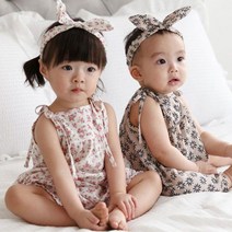 꽃나염 룸퍼 2종세트 6-18개월 유아 신생아옷 바디수트 롬퍼 실내복 백일옷 우주복 돌복 아기