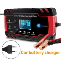 12v충전기 12V-24V 8A 완전 자동 배터리 충전기 디지털 LCD 디스플레이 자동차 전원 펄스 수리 습식 및 건식 납산, 01 Red  EU Plug