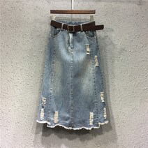 올풀림 장식 데님 스커트 찢어진 워싱 빅사이즈 5xl