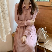 블링앤수 여성 청순 브이넥 플레어 리본 롱 원피스 KZZ787