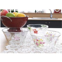 예쁜 플라워 화채 빙수 유리볼 3p세트 홈카페 식기 개인접시 후식볼 이유식, 로맨틱가든