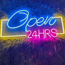 24시간 영업중 오픈 네온 사인 식당 간판 24시 헬스장