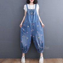 [Myshe]여성 멜빵바지 캐주얼 7부 점프슈트 루즈핏 Qi615BD04