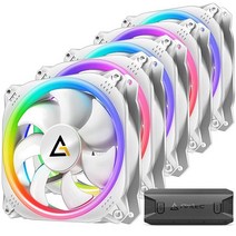 Antec RGB 케이스 팬 120mm RGB 팬 5V-3PIN 주소 지정 가능한 RGB 팬 120mm 5V-3PIN이 있는 마더보드 싱크 120mm 팬 5팩 컨트롤러 포함 Pri, Prizm 5 pcs (White Edition)