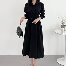 [랜덤플레이] 허리 투버튼 A라인 카라넥 페미닌 원피스