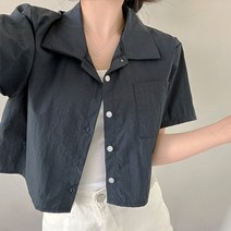 크림슈가 / 쿨링 데일리 포켓 크롭 반팔 바스락 셔츠