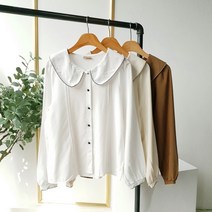 멜로디 둥근카라 콩단추 긴팔 가을 블라우스