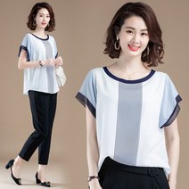아사면 블라우스 빅사이즈 오버핏 루즈핏 9 월 모모 반팔 쉬폰 셔츠 여성 여름 스타일 한
