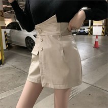 제이블리 사선 언발 버튼 포인트 가죽 치마바지