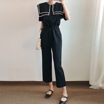 요시아나 [당일발송] 프렌치 뷔슈 더블 세라 카라 린넨 점프수트 -2컬러